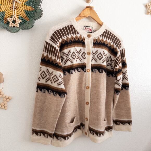 Alpaca Wool Cardigan Sweater In Neutrals Large Peru - Picture 5 of 9